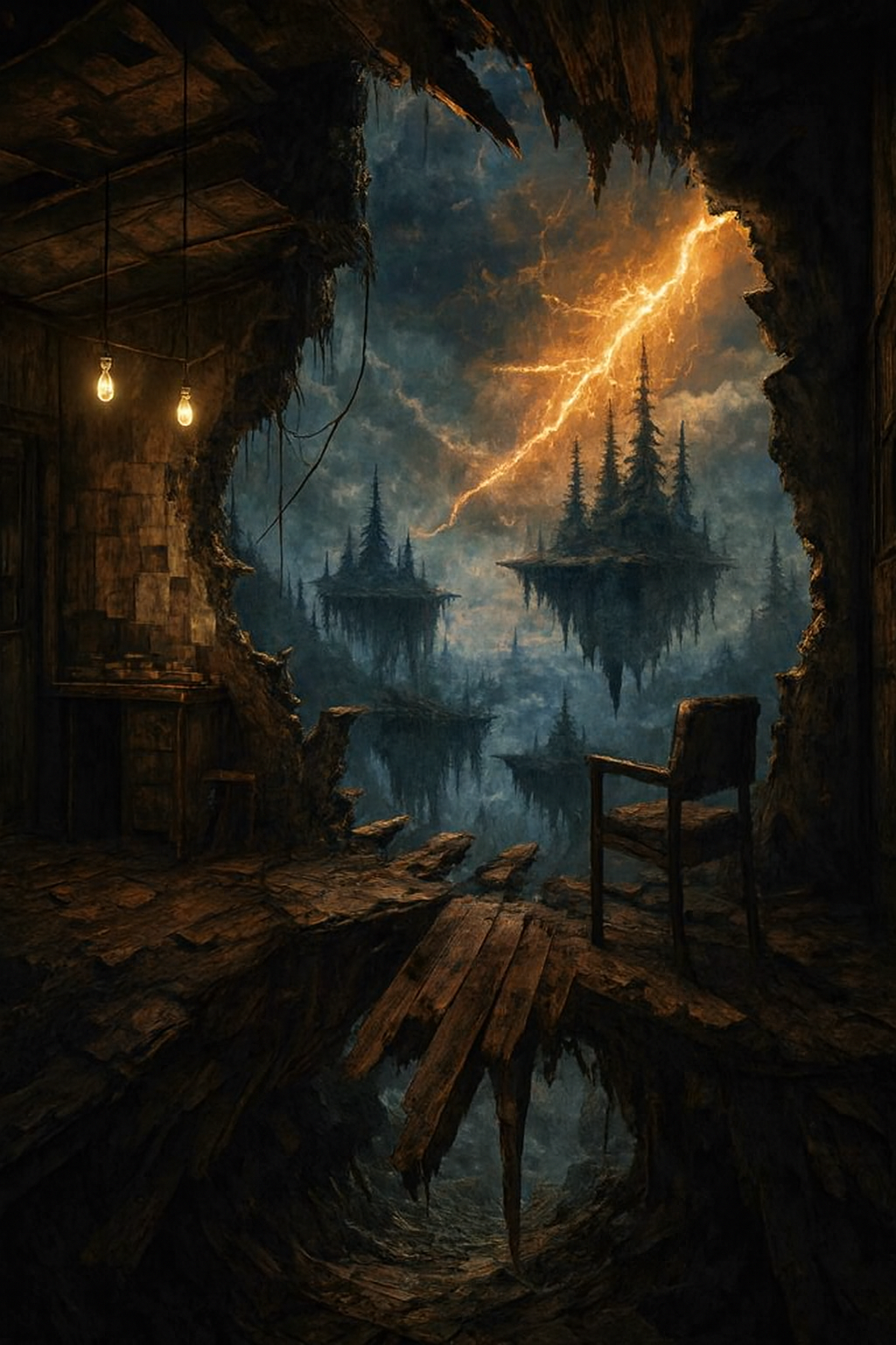 Distorted asylum interior with warped corridors